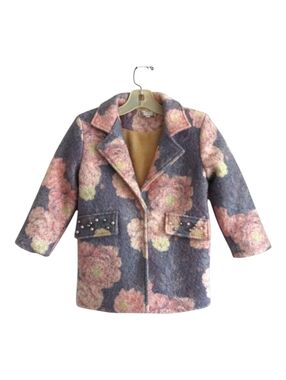 Trish Scully Girls 3T Floral Coat Embellished Studded Textured Boutique Jacket